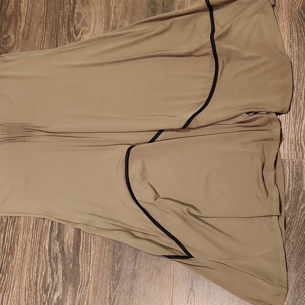 ❤️ LAUREN VIDAL BEIGE TANK MIDI DRESS WITH BLACK TRIM, LARGE - Picture 3 of 8